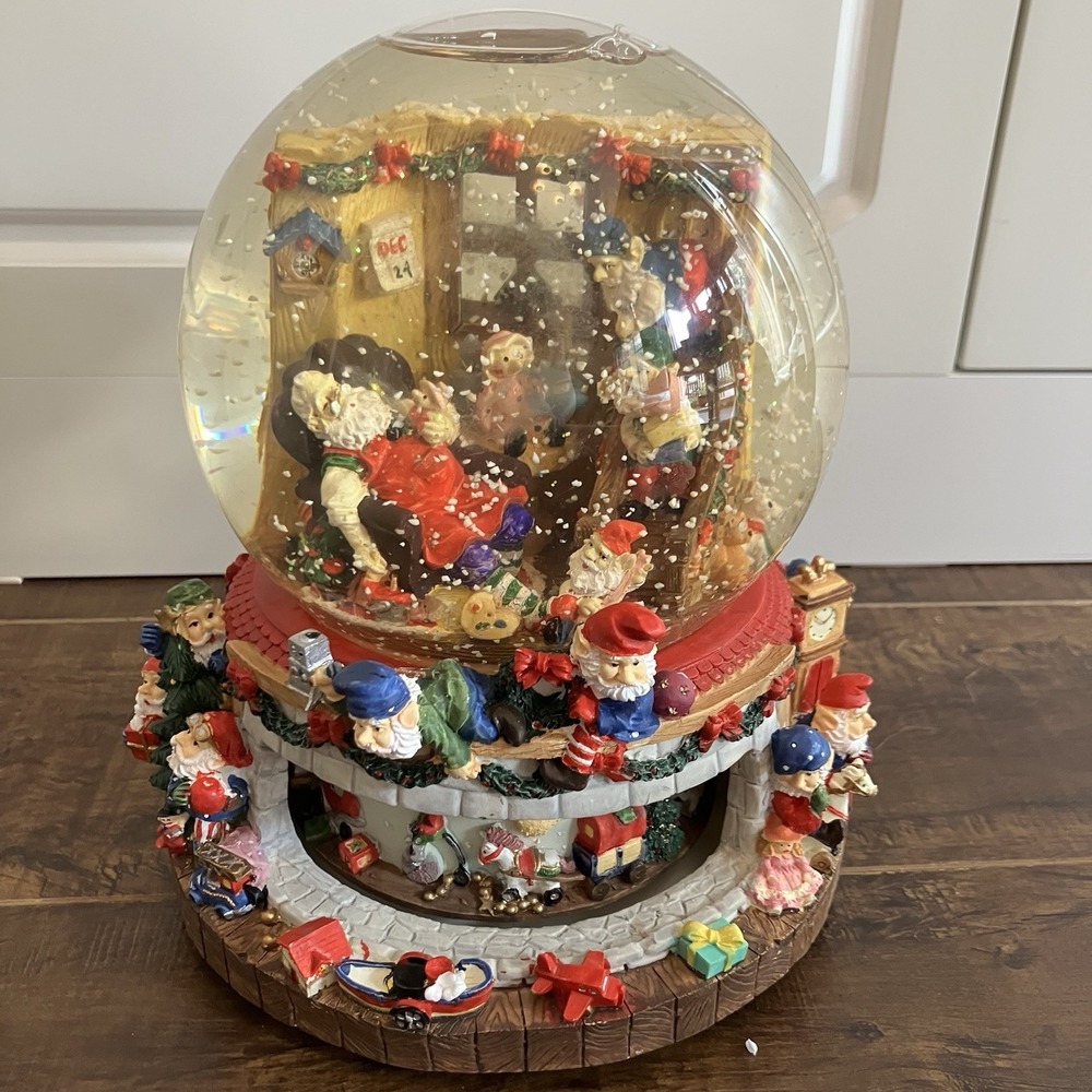 Vintage Grandeur Noel Musical Water Globe Santa's Workshop W/ Box - WORKS Hazy